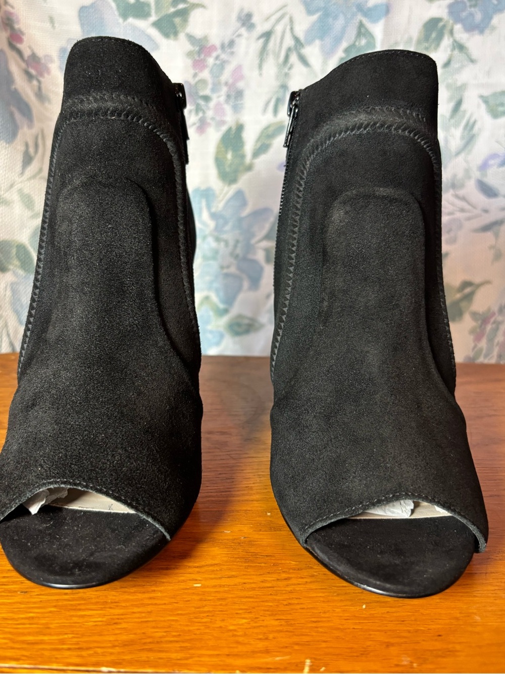 Vince Camuto Black Suede Peep-Toe Ankle Booties with Side Zip - Size 9